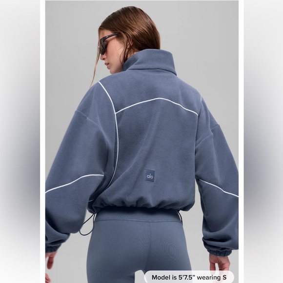 ALO Yoga Polar Fleece Game Time Full Zip Jacket Bluestone Medium - Picture 2 of 5